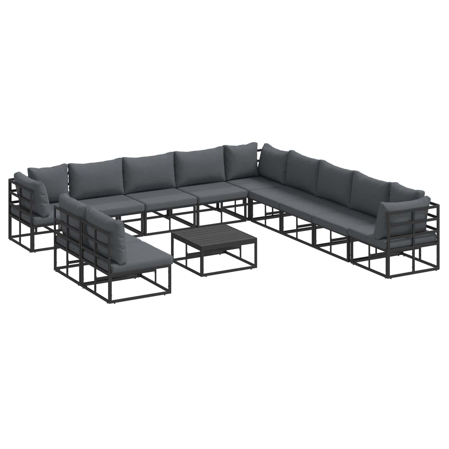 Set Divano da Giardino con cuscino 12 pcs Nero Alluminio