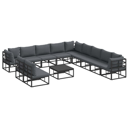 Set Divano da Giardino con cuscino 12 pcs Nero Alluminio