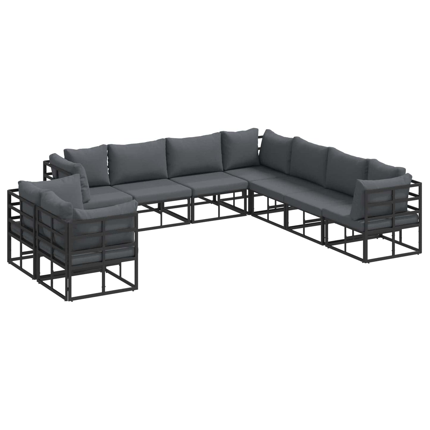 Set Divano da Giardino con cuscino 9 pcs Nero Alluminio
