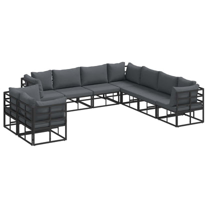 Set Divano da Giardino con cuscino 9 pcs Nero Alluminio