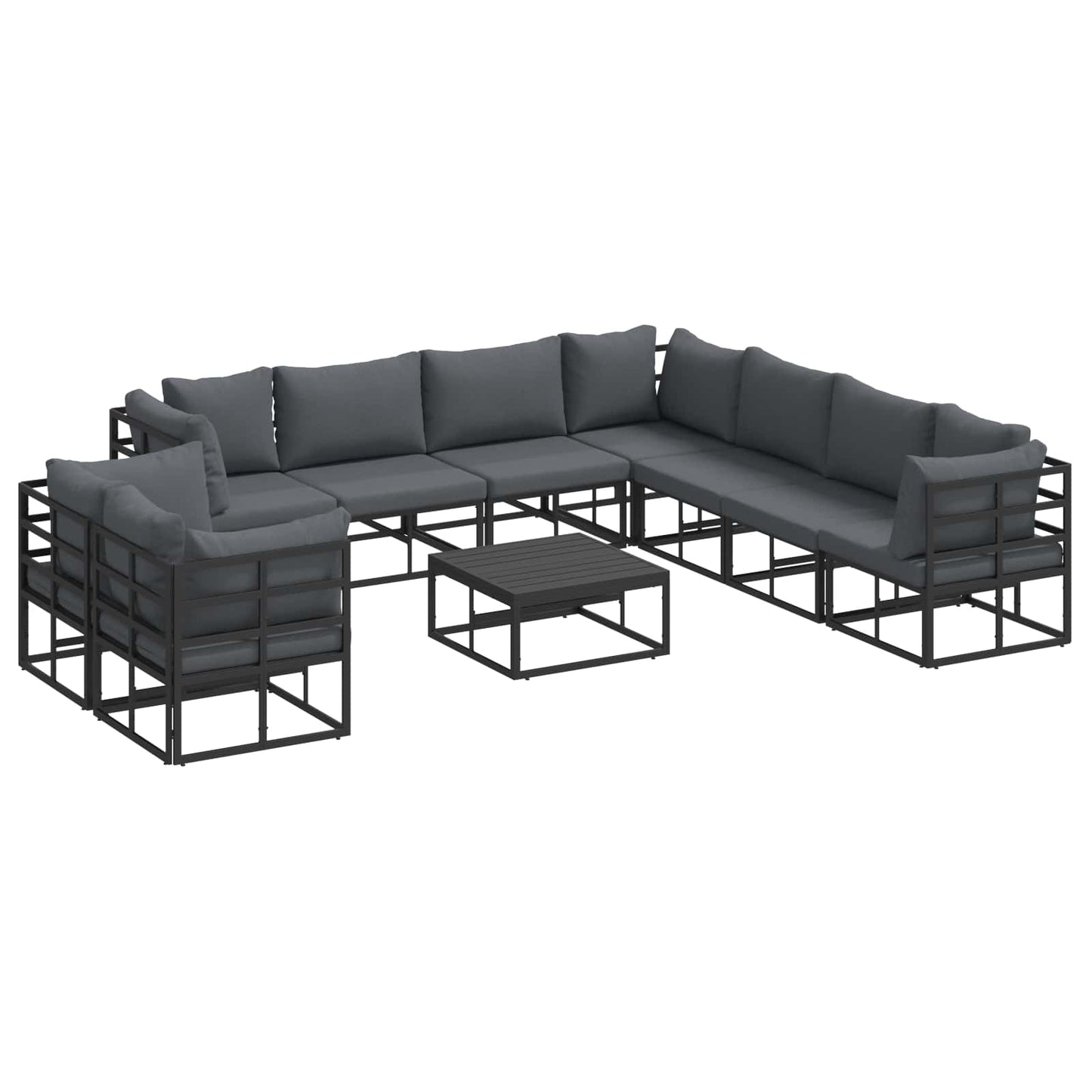 Set Divano da Giardino con cuscino 10 pcs Nero Alluminio