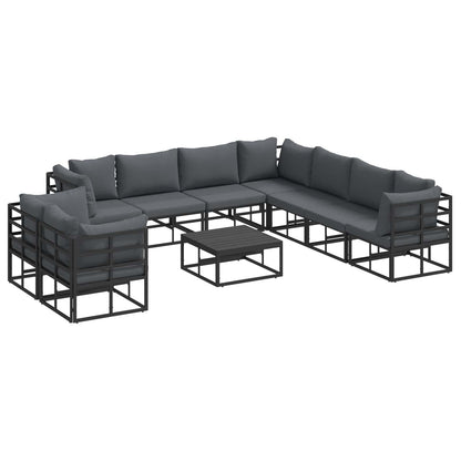 Set Divano da Giardino con cuscino 10 pcs Nero Alluminio