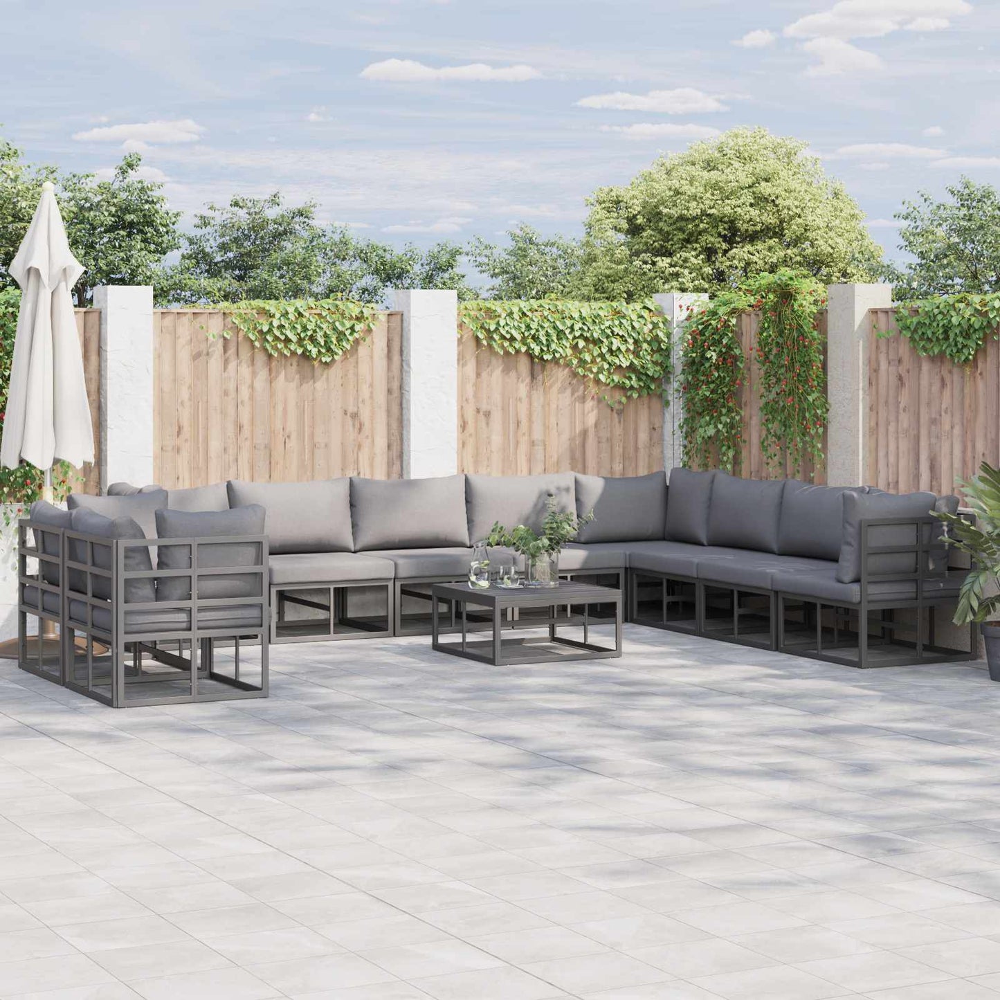 Set Divano da Giardino con cuscino 10 pcs Nero Alluminio