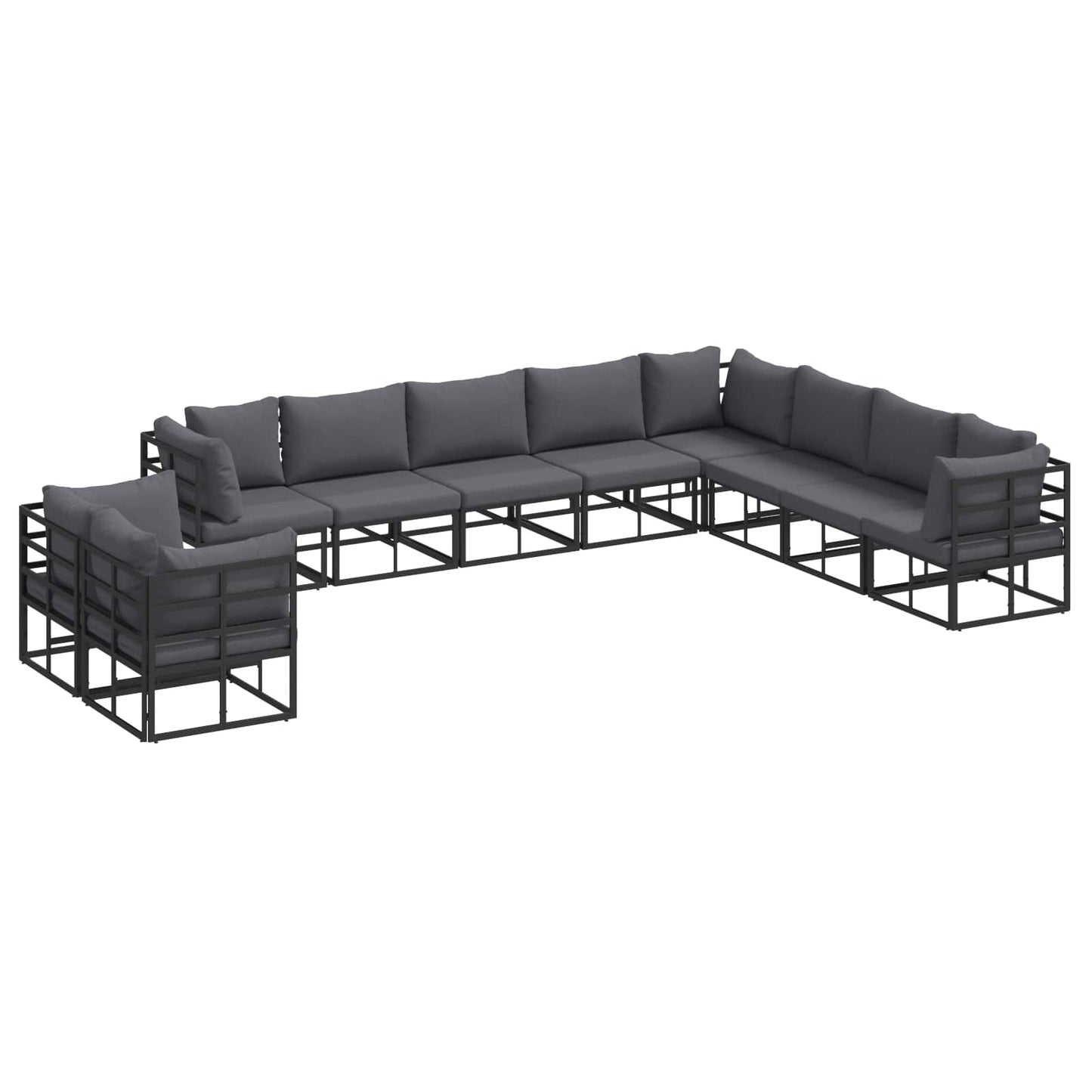 Set Divano da Giardino con cuscino 10 pcs Nero Alluminio
