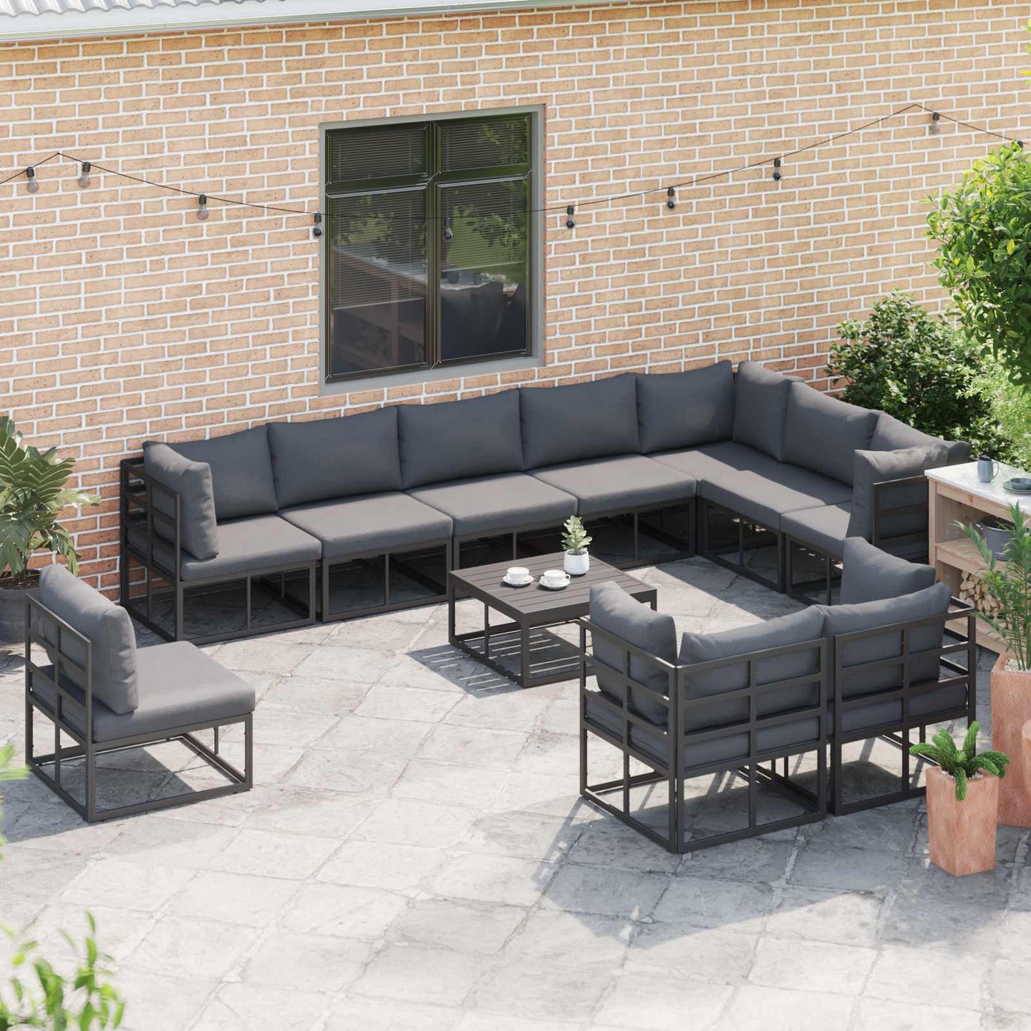 Set Divano da Giardino con cuscino 11 pcs Nero Alluminio