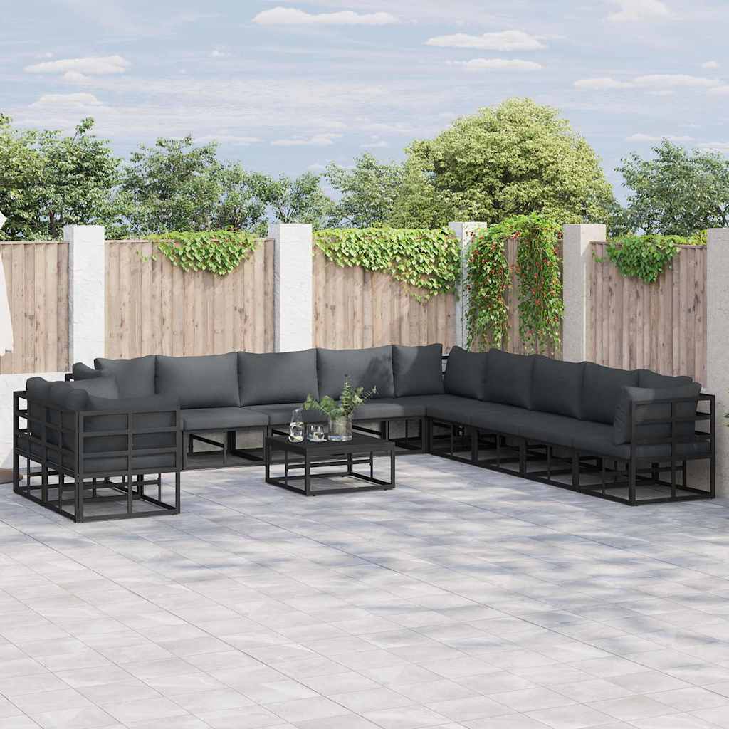 Set Divano da Giardino con cuscino 11 pcs Nero Alluminio
