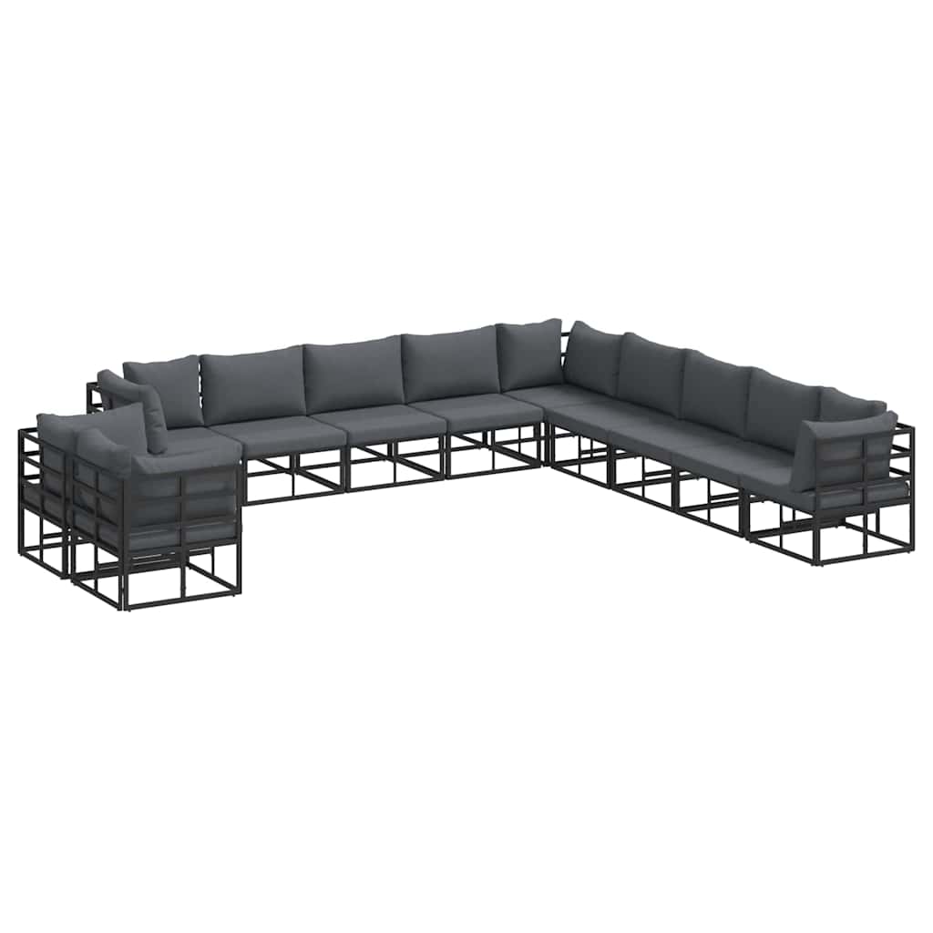Set Divano da Giardino con cuscino 11 pcs Nero Alluminio