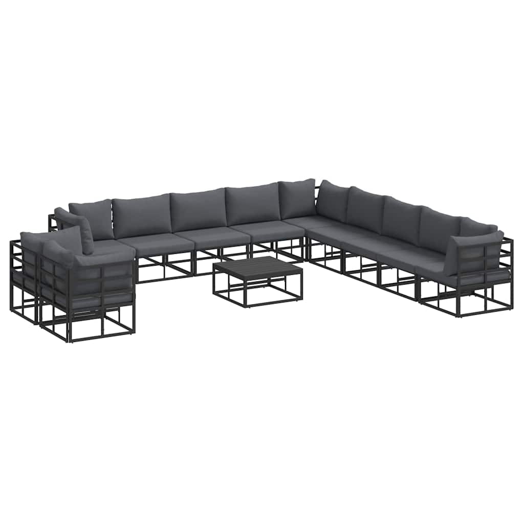 Set Divano da Giardino con cuscino 12 pcs Nero Alluminio