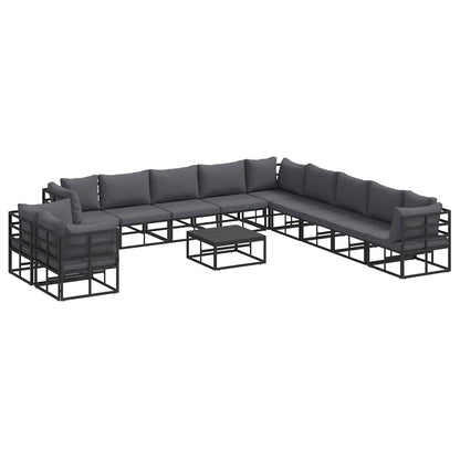 Set Divano da Giardino con cuscino 12 pcs Nero Alluminio