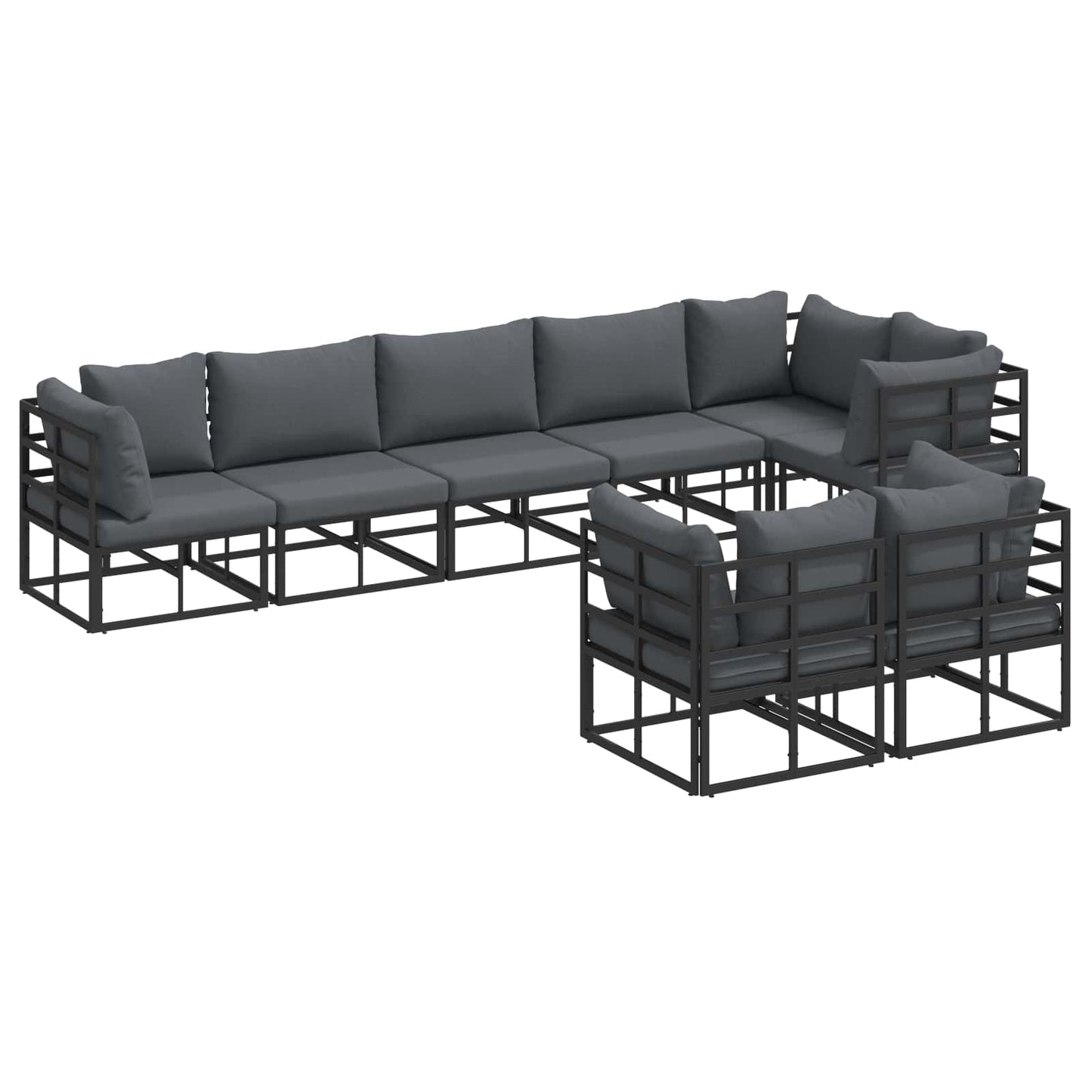 Set Divano da Giardino con cuscino 8 pcs Nero Alluminio