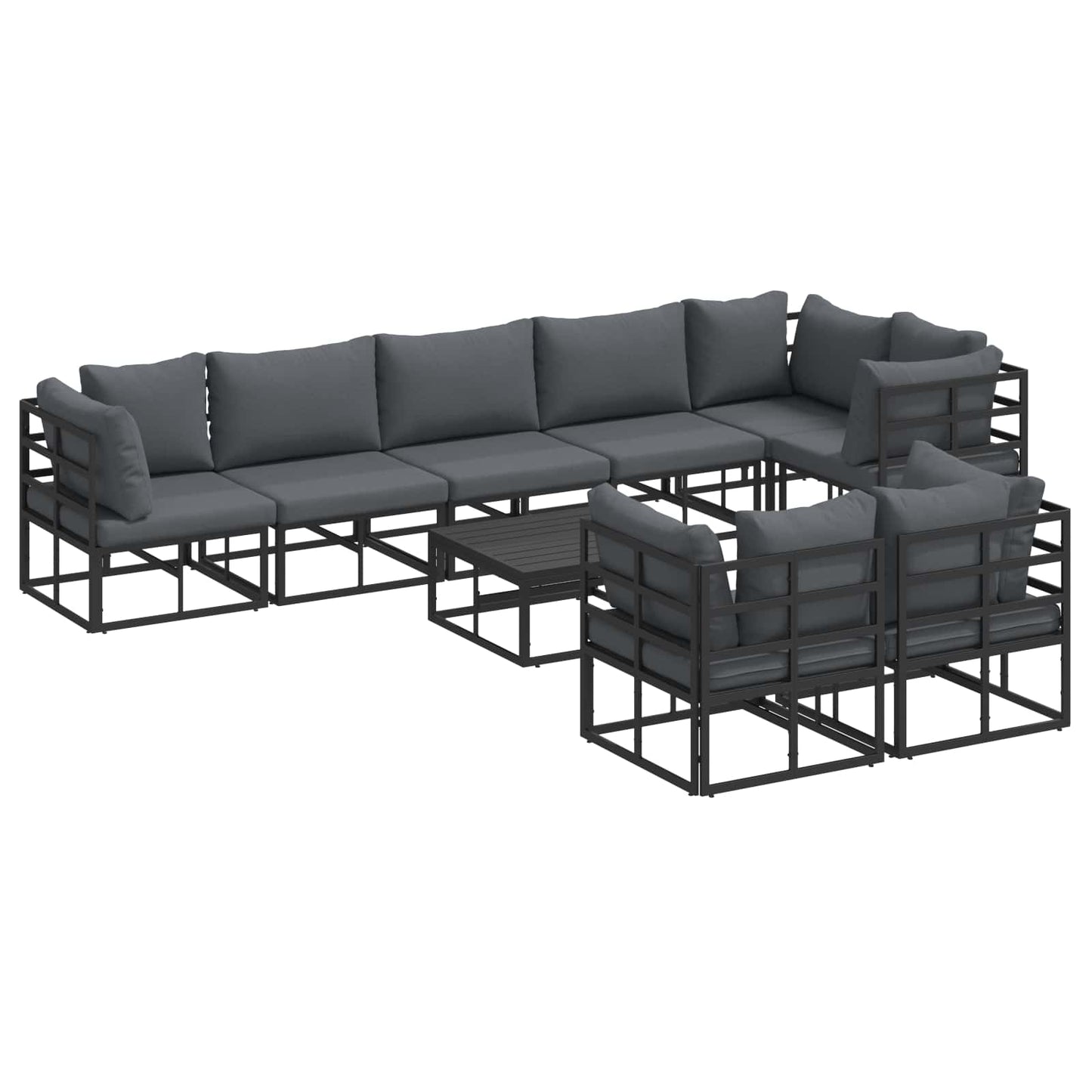 Set Divano da Giardino con cuscino 9 pcs Nero Alluminio