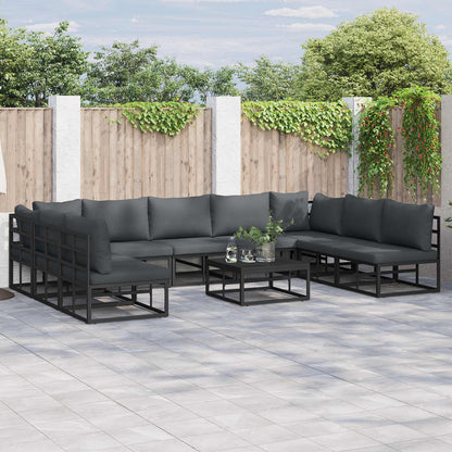 Set Divano da Giardino con cuscino 10 pcs Nero Alluminio