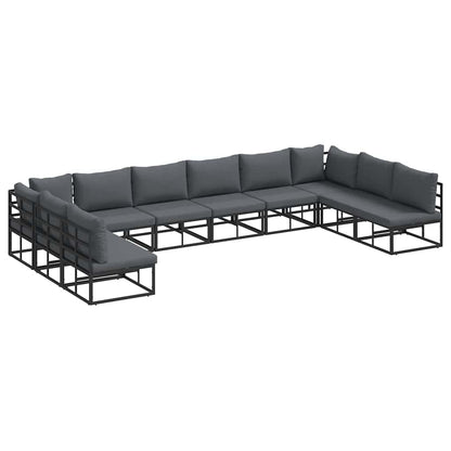 Set Divano da Giardino con cuscino 10 pcs Nero Alluminio