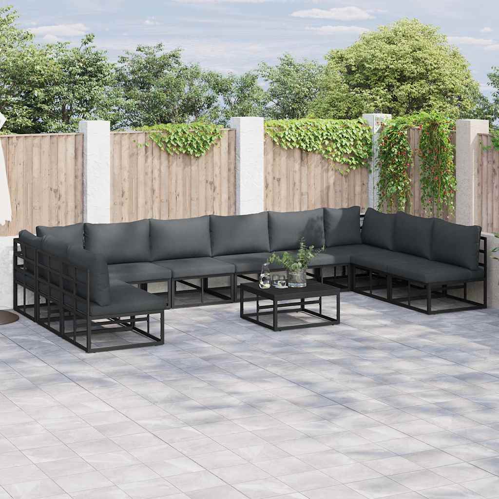 Set Divano da Giardino con cuscino 11 pcs Nero Alluminio