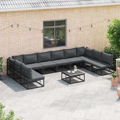 Set Divano da Giardino con cuscino 11 pcs Nero Alluminio