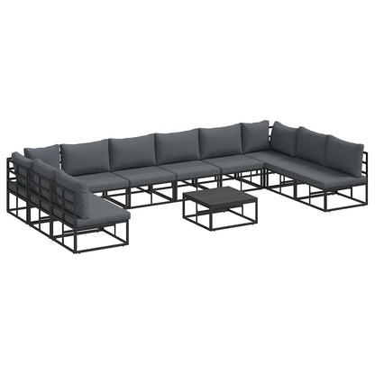 Set Divano da Giardino con cuscino 11 pcs Nero Alluminio