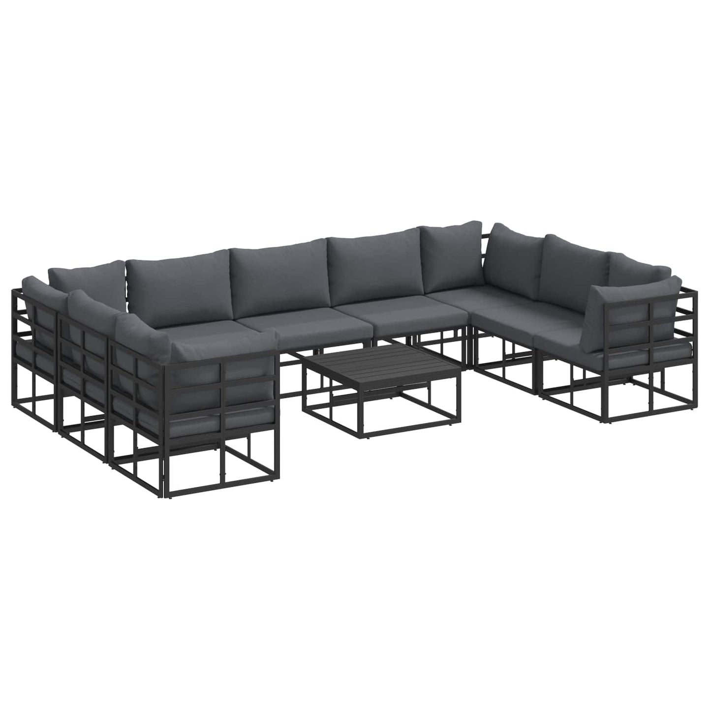 Set Divano da Giardino con cuscino 10 pcs Nero Alluminio
