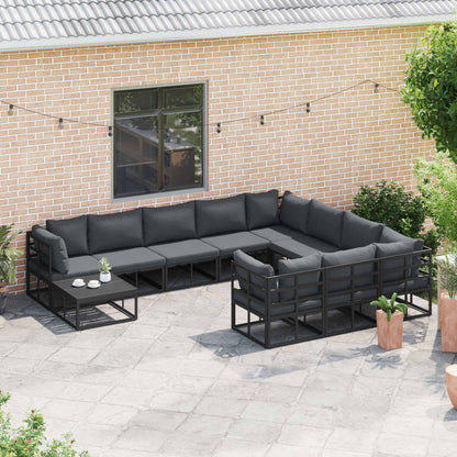 Set Divano da Giardino con cuscino 10 pcs Nero Alluminio