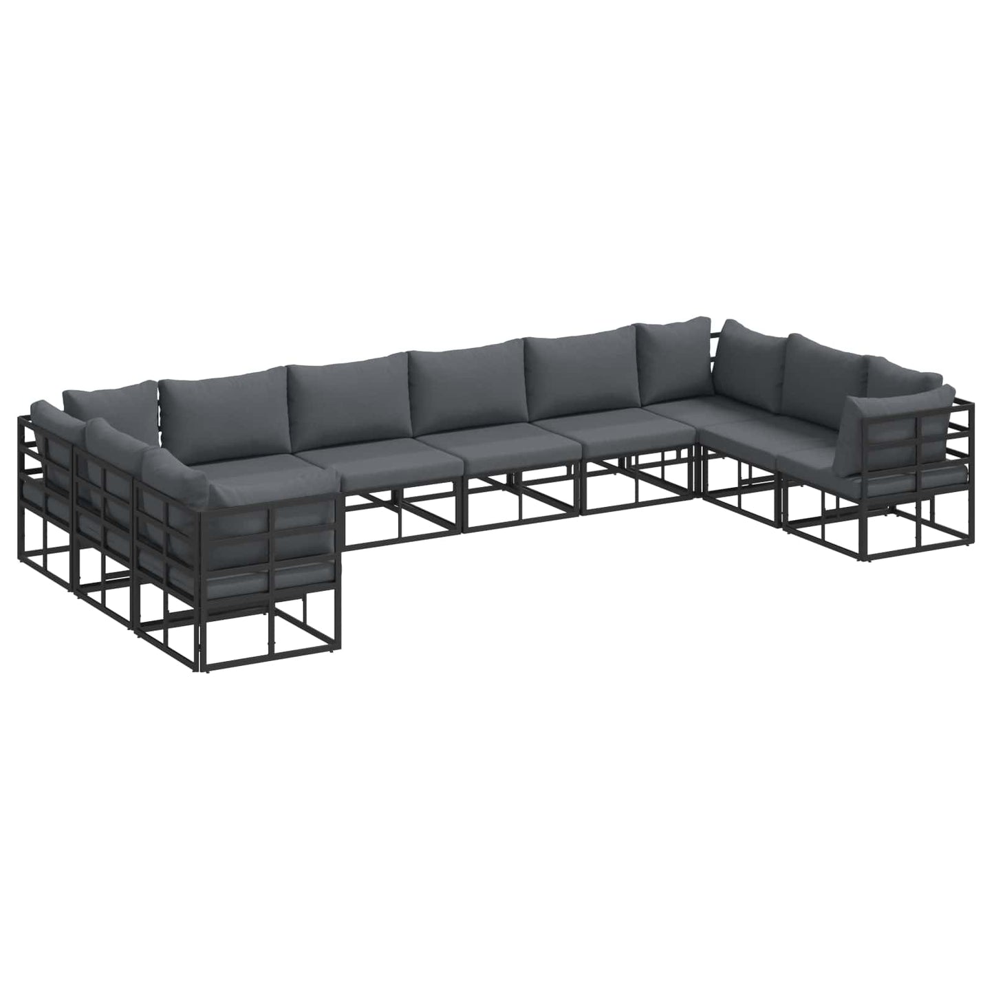 Set Divano da Giardino con cuscino 10 pcs Nero Alluminio