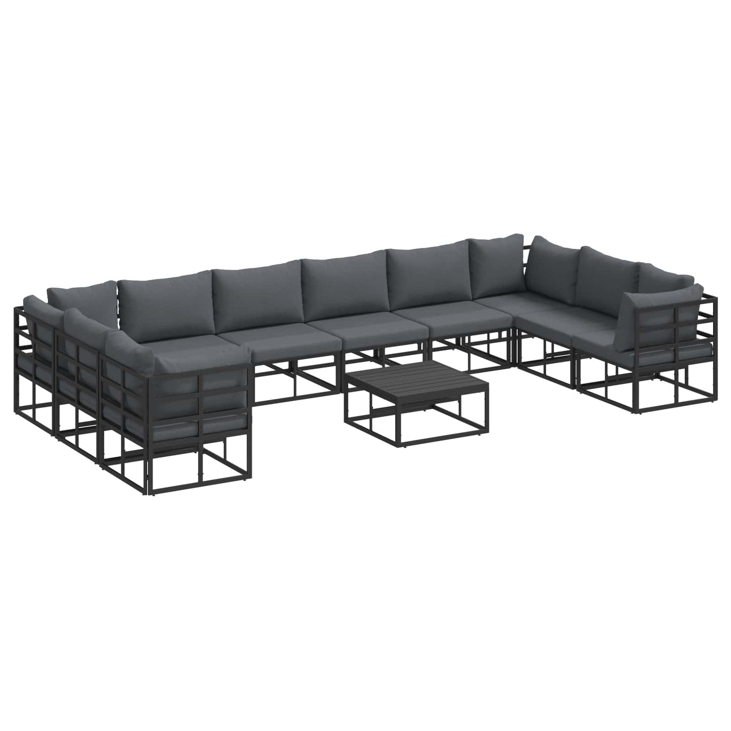 Set Divano da Giardino con cuscino 11 pcs Nero Alluminio