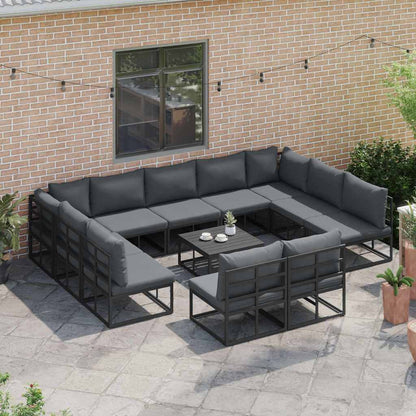 Set Divano da Giardino con cuscino 11 pcs Nero Alluminio