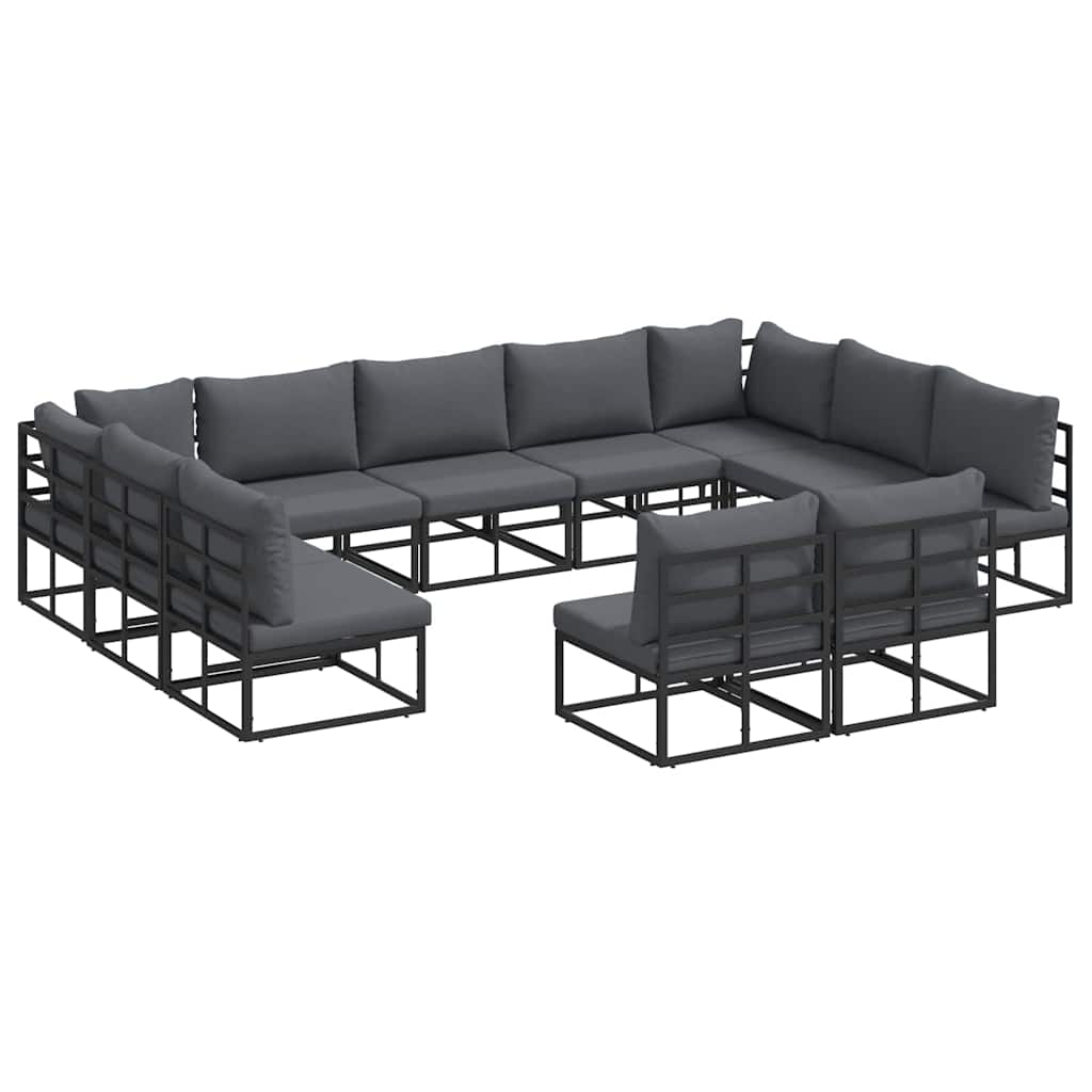 Set Divano da Giardino con cuscino 11 pcs Nero Alluminio