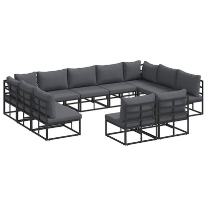 Set Divano da Giardino con cuscino 11 pcs Nero Alluminio