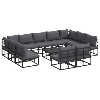 Set Divano da Giardino con cuscino 12 pcs Nero Alluminio