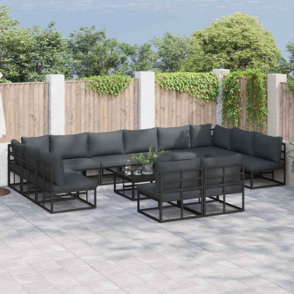 Set Divano da Giardino con cuscino 12 pcs Nero Alluminio