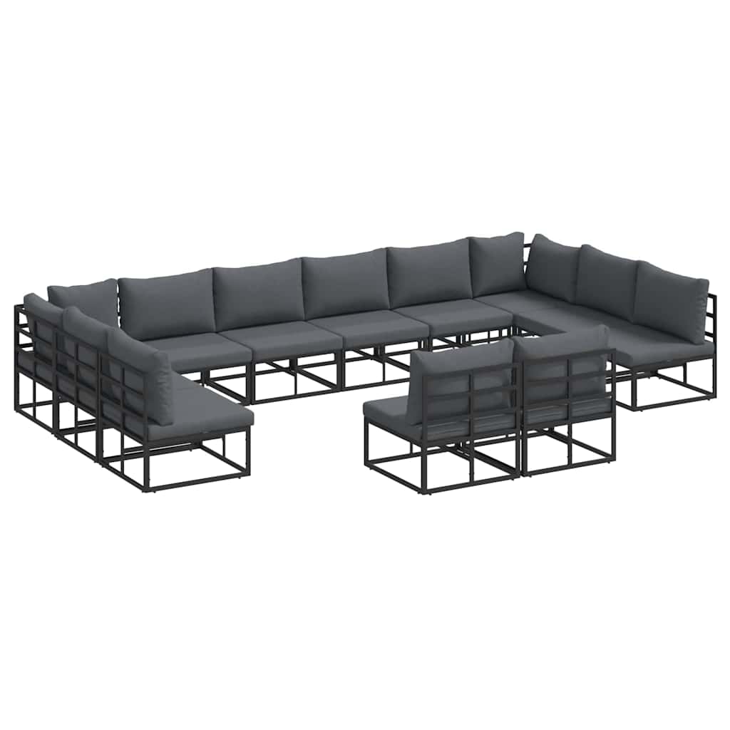 Set Divano da Giardino con cuscino 12 pcs Nero Alluminio