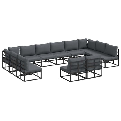 Set Divano da Giardino con cuscino 12 pcs Nero Alluminio