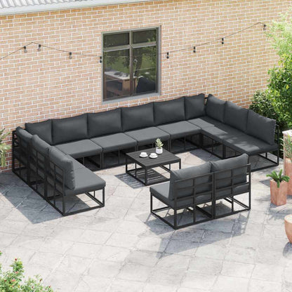 Set Divano da Giardino con cuscino 13 pcs Nero Alluminio
