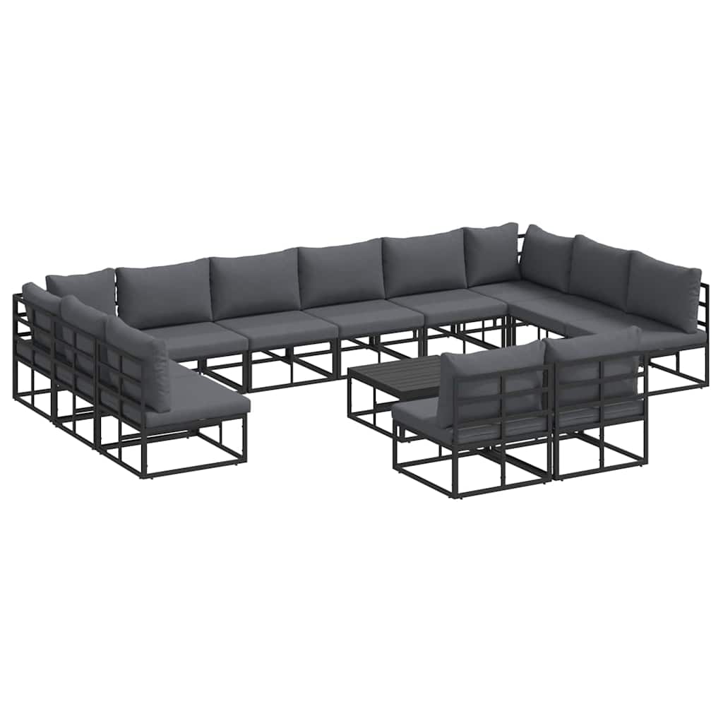 Set Divano da Giardino con cuscino 13 pcs Nero Alluminio