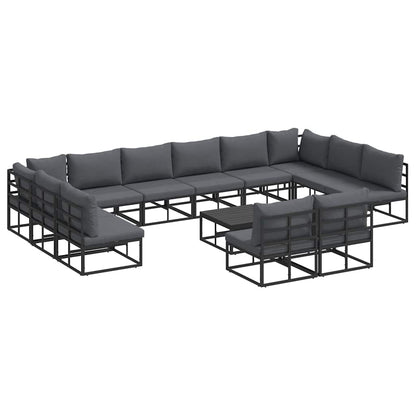 Set Divano da Giardino con cuscino 13 pcs Nero Alluminio