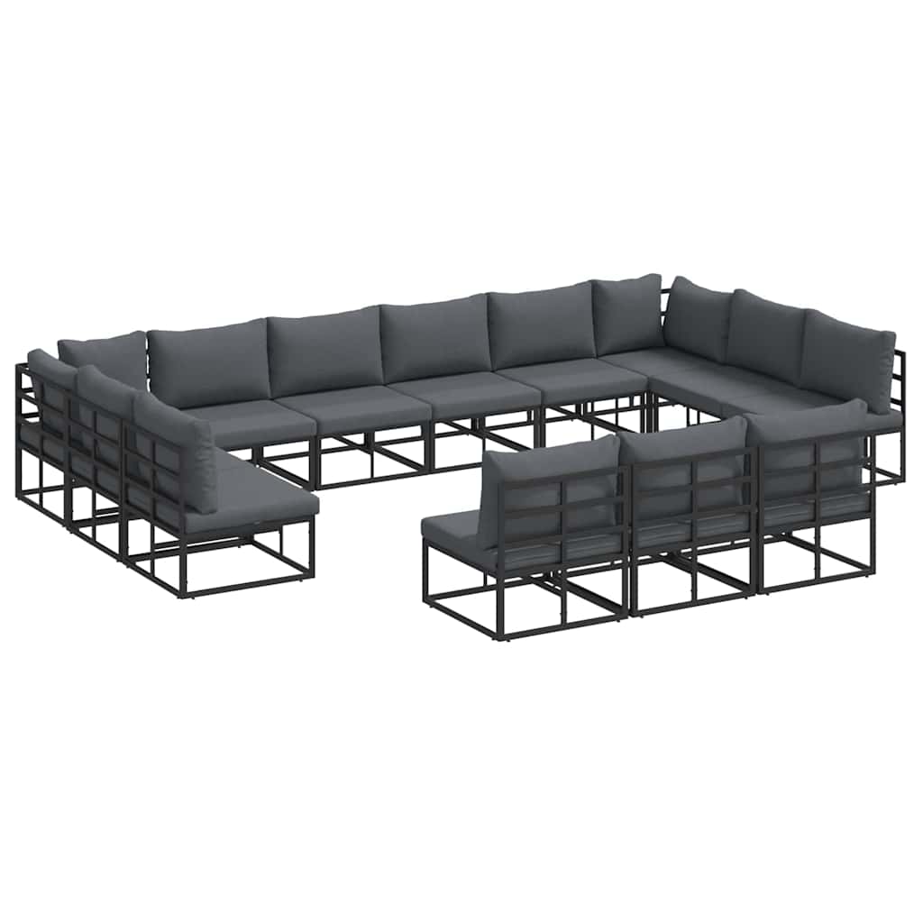 Set Divano da Giardino con cuscino 13 pcs Nero Alluminio
