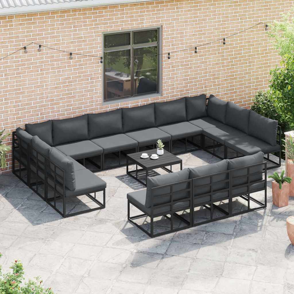 Set Divano da Giardino con cuscino 14 pcs Nero Alluminio