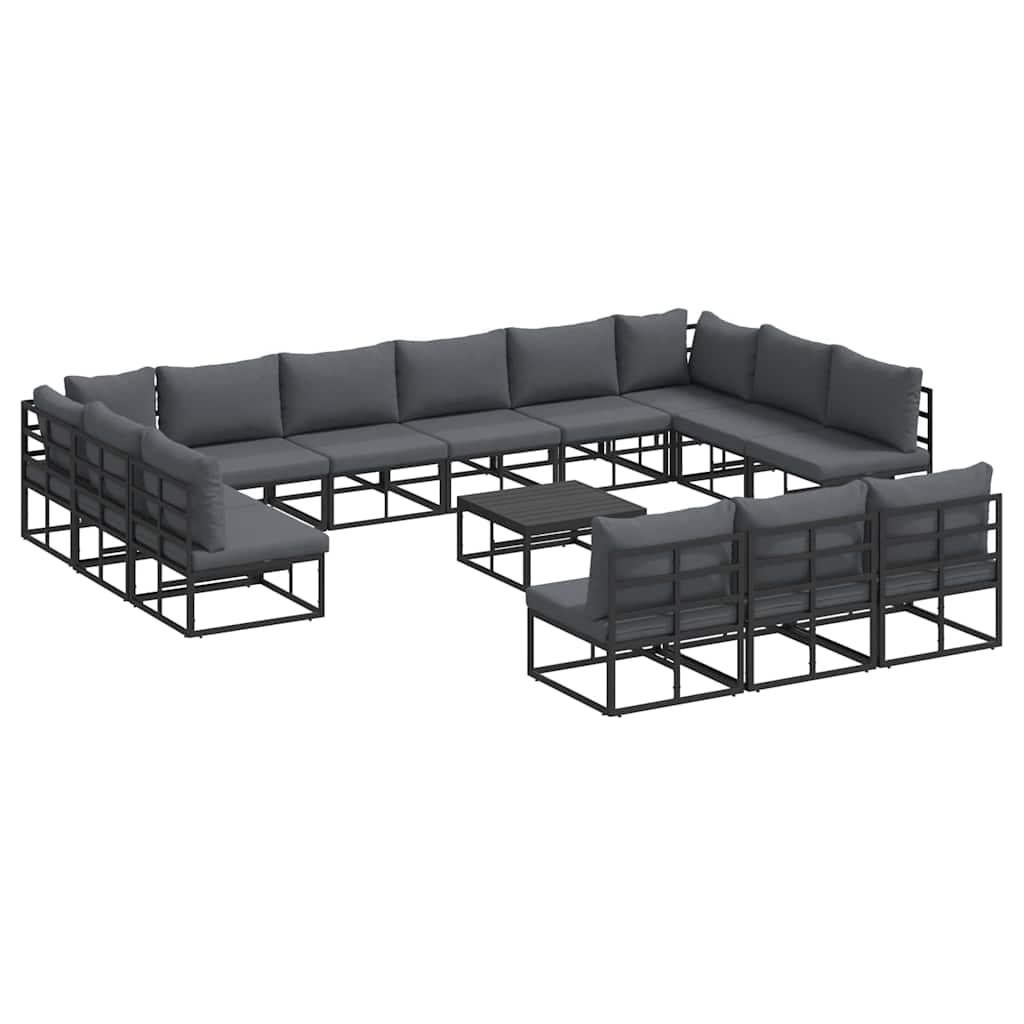 Set Divano da Giardino con cuscino 14 pcs Nero Alluminio