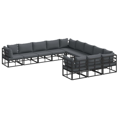Set Divano da Giardino con cuscino 11 pcs Nero Alluminio