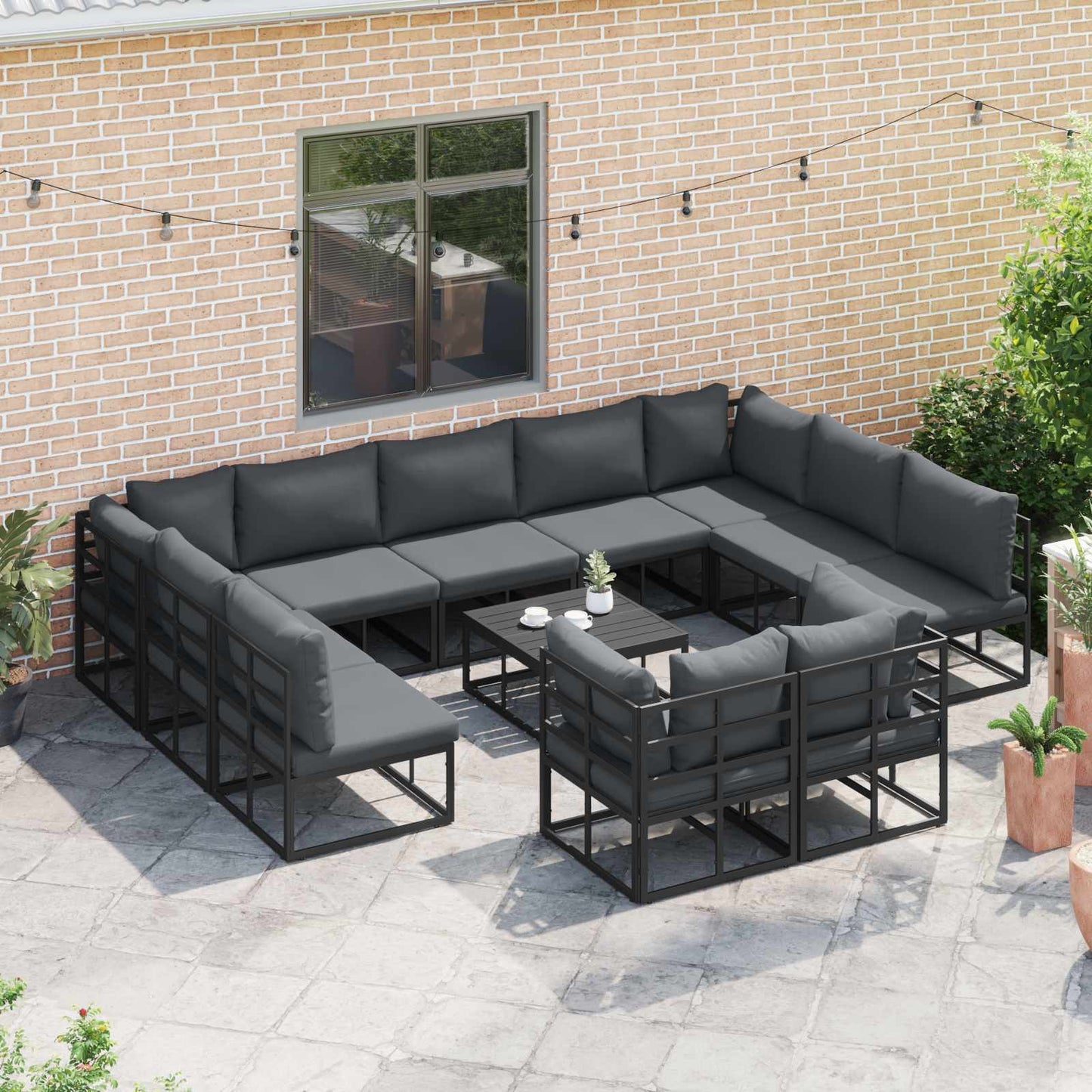 Set Divano da Giardino con cuscino 12 pcs Nero Alluminio
