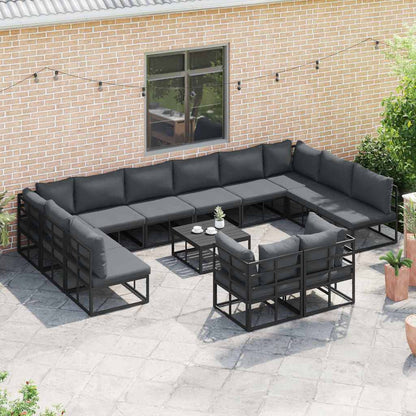 Set Divano da Giardino con cuscino 12 pcs Nero Alluminio