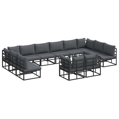 Set Divano da Giardino con cuscino 12 pcs Nero Alluminio