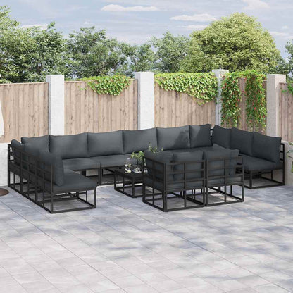 Set Divano da Giardino con cuscino 13 pcs Nero Alluminio