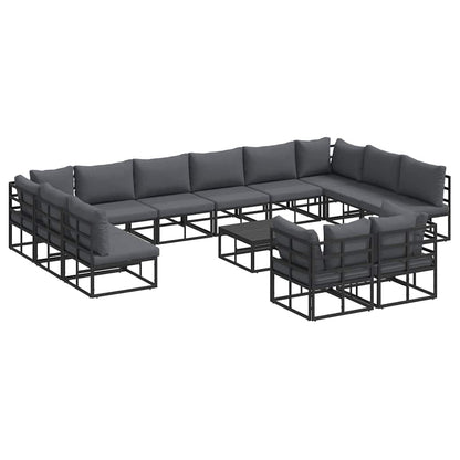 Set Divano da Giardino con cuscino 13 pcs Nero Alluminio