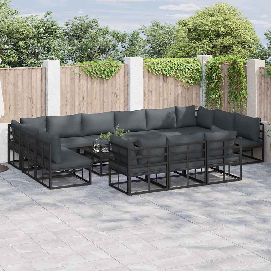 Set Divano da Giardino con cuscino 13 pcs Nero Alluminio