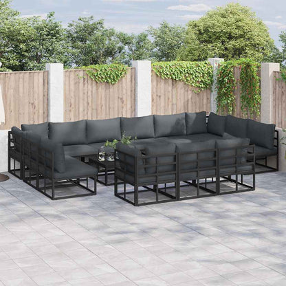 Set Divano da Giardino con cuscino 13 pcs Nero Alluminio