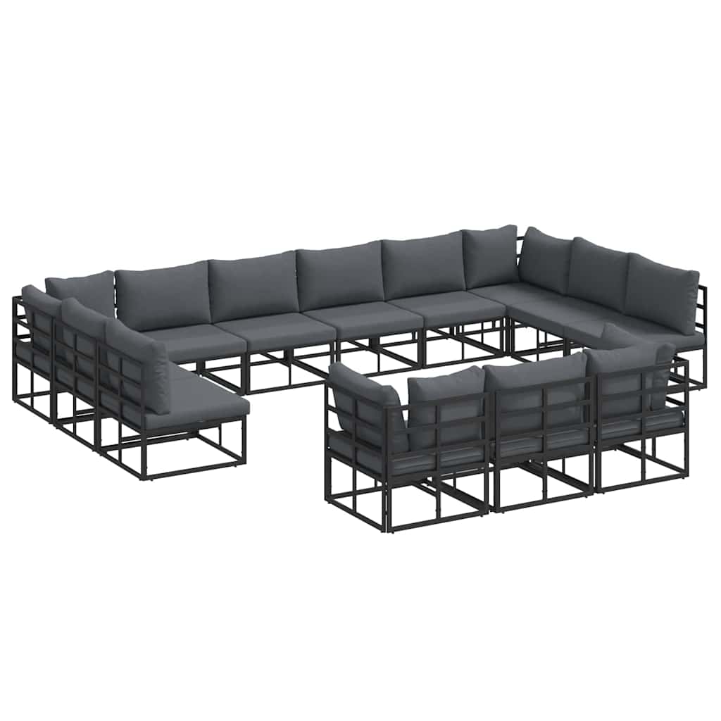 Set Divano da Giardino con cuscino 13 pcs Nero Alluminio