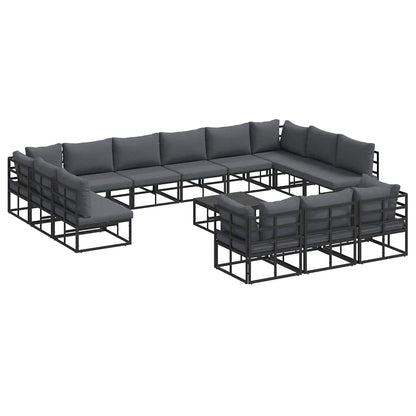 Set Divano da Giardino con cuscino 14 pcs Nero Alluminio