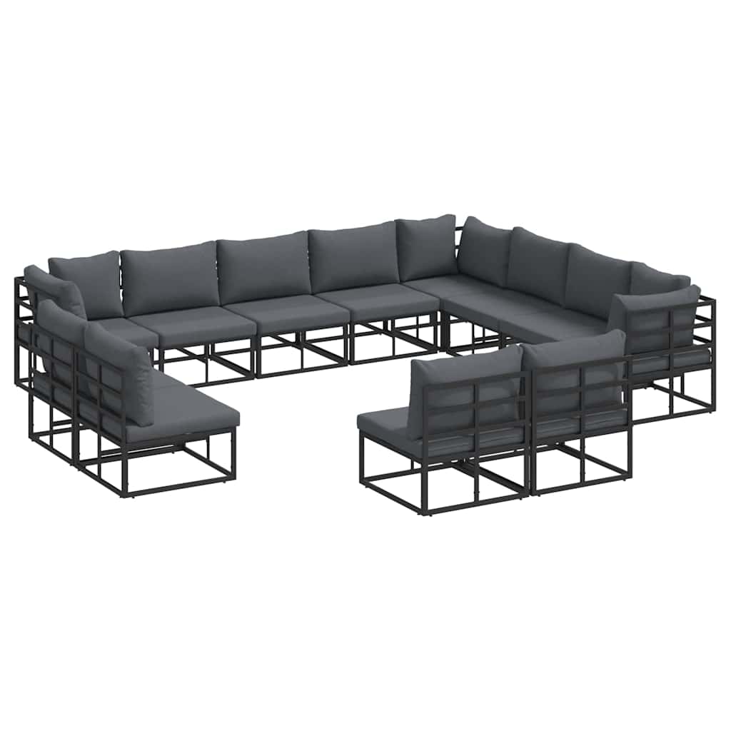 Set Divano da Giardino con cuscino 12 pcs Nero Alluminio