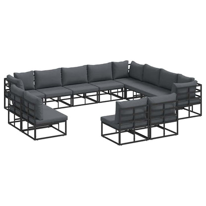Set Divano da Giardino con cuscino 12 pcs Nero Alluminio