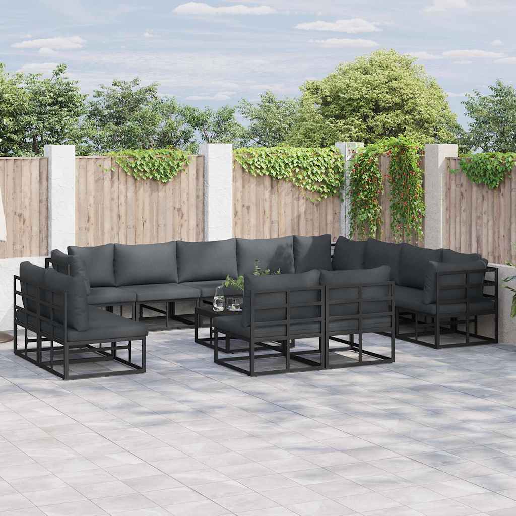 Set Divano da Giardino con cuscino 13 pcs Nero Alluminio